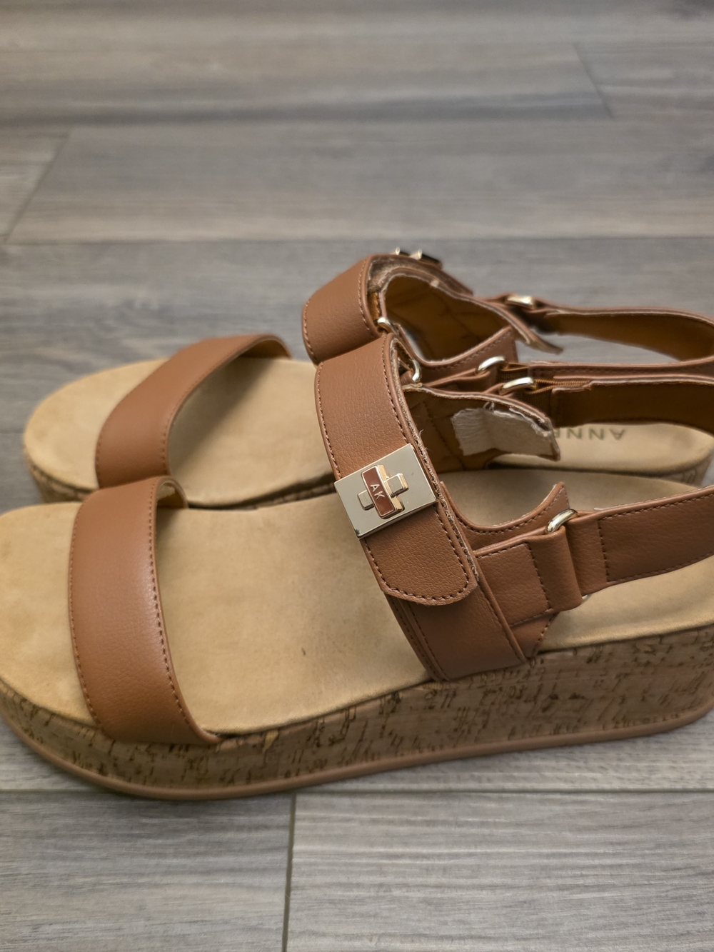 Anne Klein Violette Cognac Leather Platform Wedge Sandals – Size 9 - Picture 5 of 8